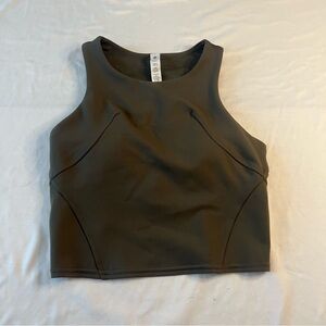 Lululemon High Neck Longline Sports Bra Crop Tank Olive Green Size 2